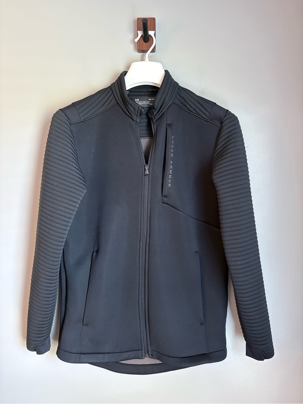 Under Armour Golf ColdGear Full Zip Jacket Small Black Ribbed Moto Sleeves Mens